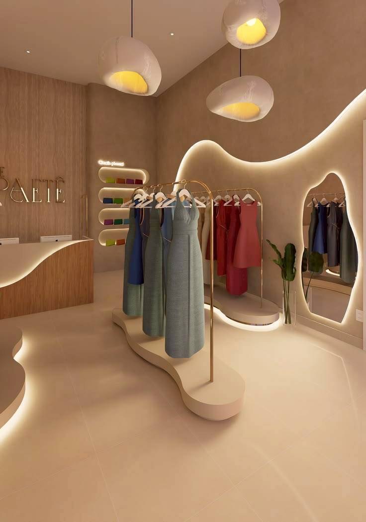 MODE Bangkok boutique — curated rail of dresses under warm light