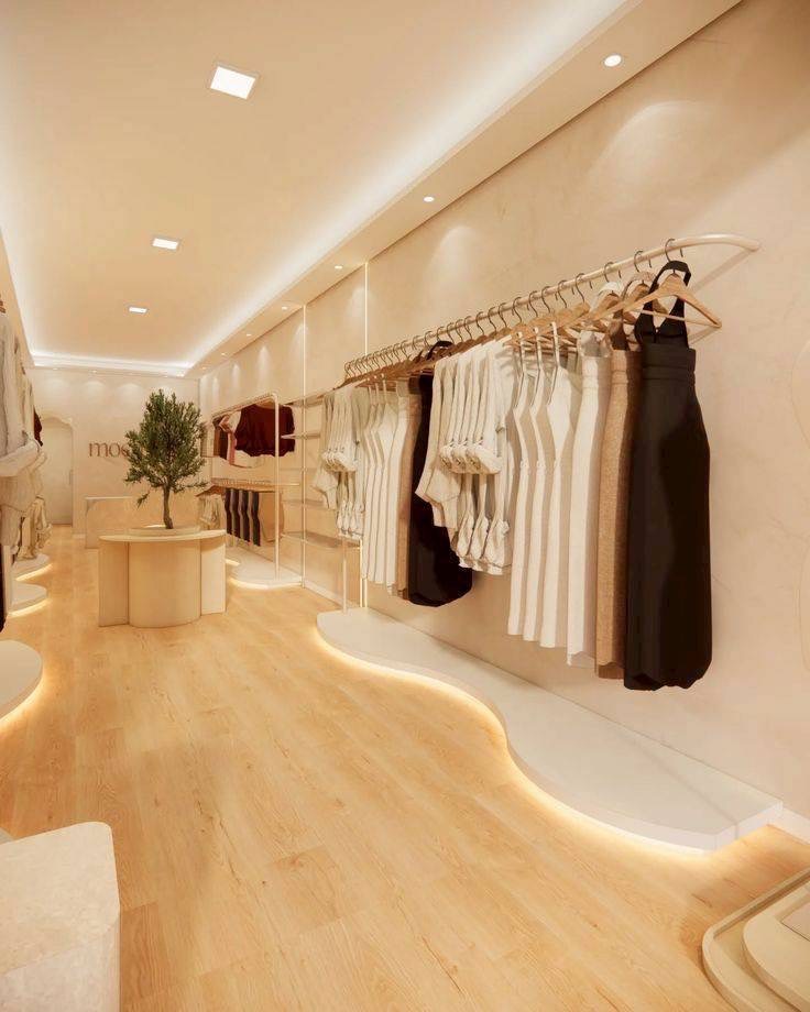 Inside the MODE Bangkok boutique — warm-lit racks and the mode wall